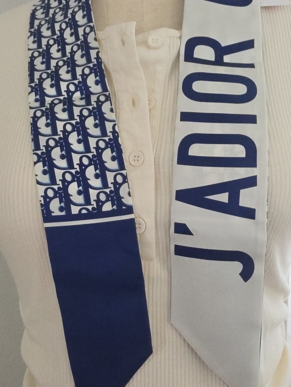 Dior Blue & White J'ADIOR Silk Twilly Scarf